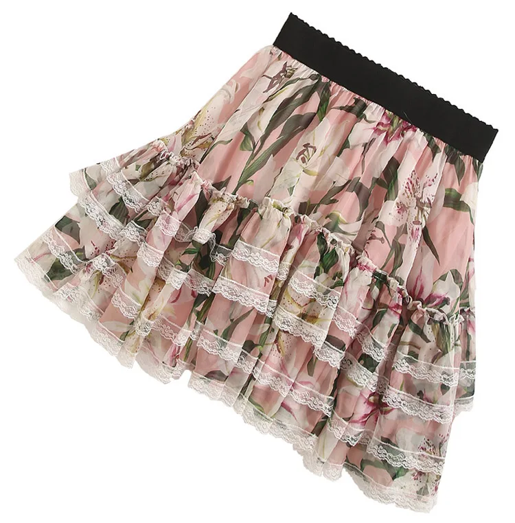 MoaaYina летняя и осенняя новая кружевная юбка с принтом лилии элегантная шифоновая юбка
