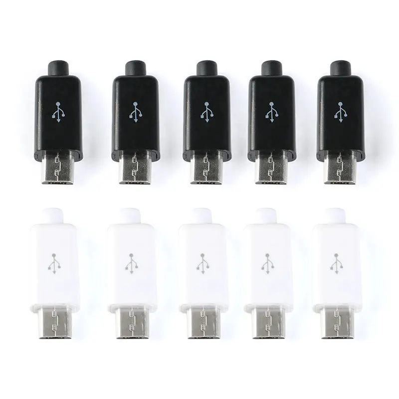 

10pcs Black White Micro USB 5Pin Male Plug Connector Welding Data OTG Line Interface DIY Data Cable Accessories