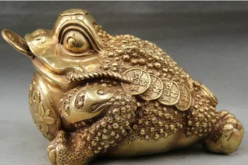 

YM 316 8" China Chinese Brass Folk animal Golden Toad Spittor money Statue Feng Shui