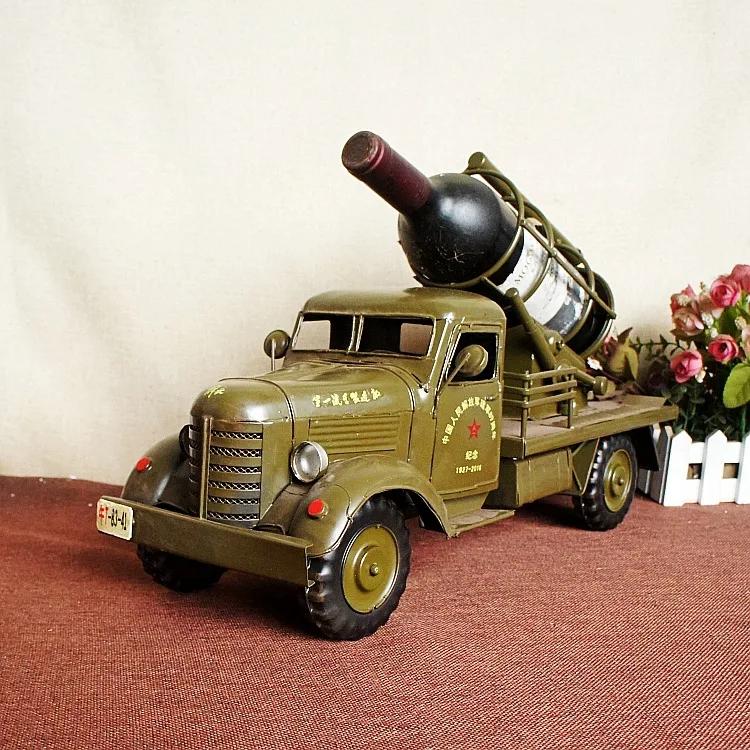 Vintage Tin Military Car Wine Rack Model Home Decoration Metal Crafts Army Fan Gift SMT6630 wine racks  wine holder