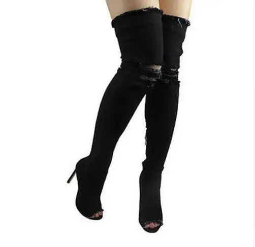IPCCM/женские ботинки; сезон лето-осень; Сапоги выше колена с открытым носком; качественные эластичные джинсы; модные ботинки; сапоги на высоком каблуке - Цвет: style 1