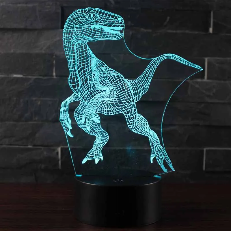 3D иллюзия динозавр огни 7 цветов LED Дистанционное управление сенсорный спальный