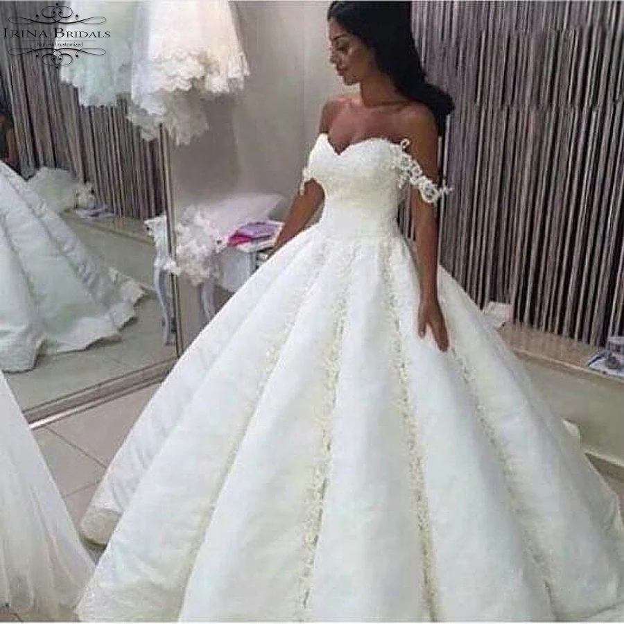 

alibaba retail store Off Shoulder Lace Pleat Ball Gown Wedding Dress