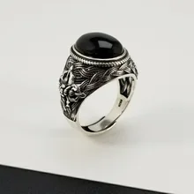 Натуральный черный Овальный Оникс Камень Твердое Серебро 925 кольца для мужчин чистое серебро 925 тайское серебро крутое мужское ювелирное изделие подарки