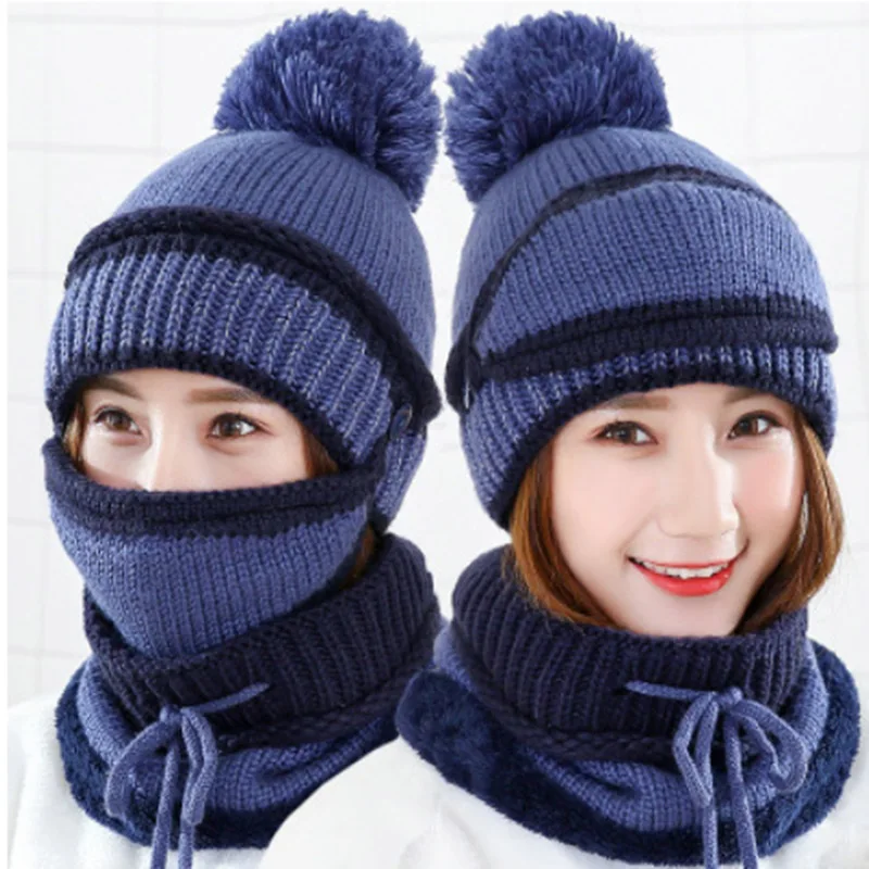 

2020 Women's Knitted Hat Scarf Caps Neck Warmer Winter Hat For Ladies Girls Skullies Beanies Warm Fleece Caps