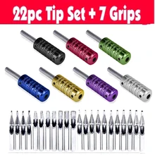 Новинка! 7 ребристые татуировки алюминиевый сплав машина Захваты Трубы задний шток W/22 шт 304 нержавеющая сталь наконечники комплект