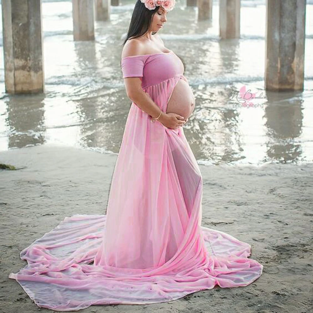 Fashion Maternity Photography Props Fancy Maternity Dresses Pregnant Clothes Maxi Chiffon Dress Photo Session Dress