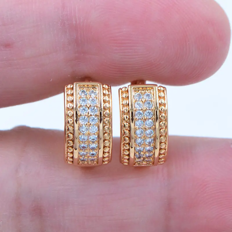 AAA+ кубический цирконий золотой цвет модные женские двойные ряда прозрачный CZ Huggie серьги-кольца ювелирные изделия