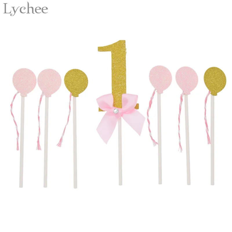 Lychee Life 1st бант воздушный шар Блестящий Топпер для торта ребенка первый день рождения торт Топпер милый торт флаг декоративные аксессуары
