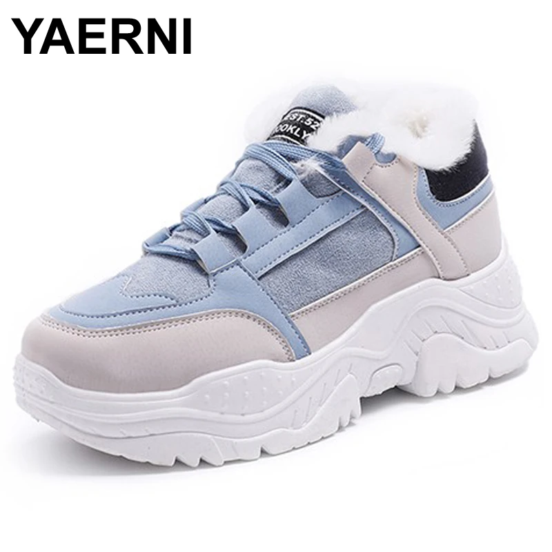 

YAERNI Shoes Winter Warm Platform Woman Snow Boots Plush Female Casual Sneakers Faux Suede Leather Female Snowboots Warm Shoes
