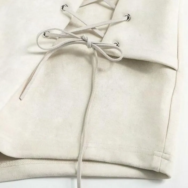 Летние однотонные расклешеные шорты с завышенной талией и асимметричным крестиком на шнуровке женские замшевые шорты на молнии зауженный повседневные шорты юбки Femme S-L