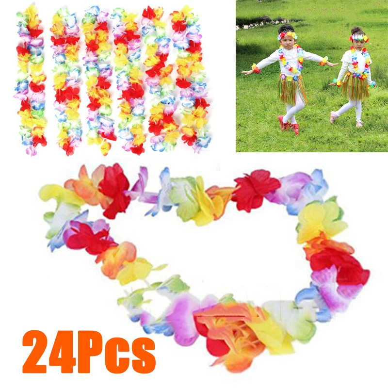 

Tropical Flower Garlands Beach 24Pcs Hawaiian Party Necklace Decoration Celebrations Decors Wedding Fancy Costume