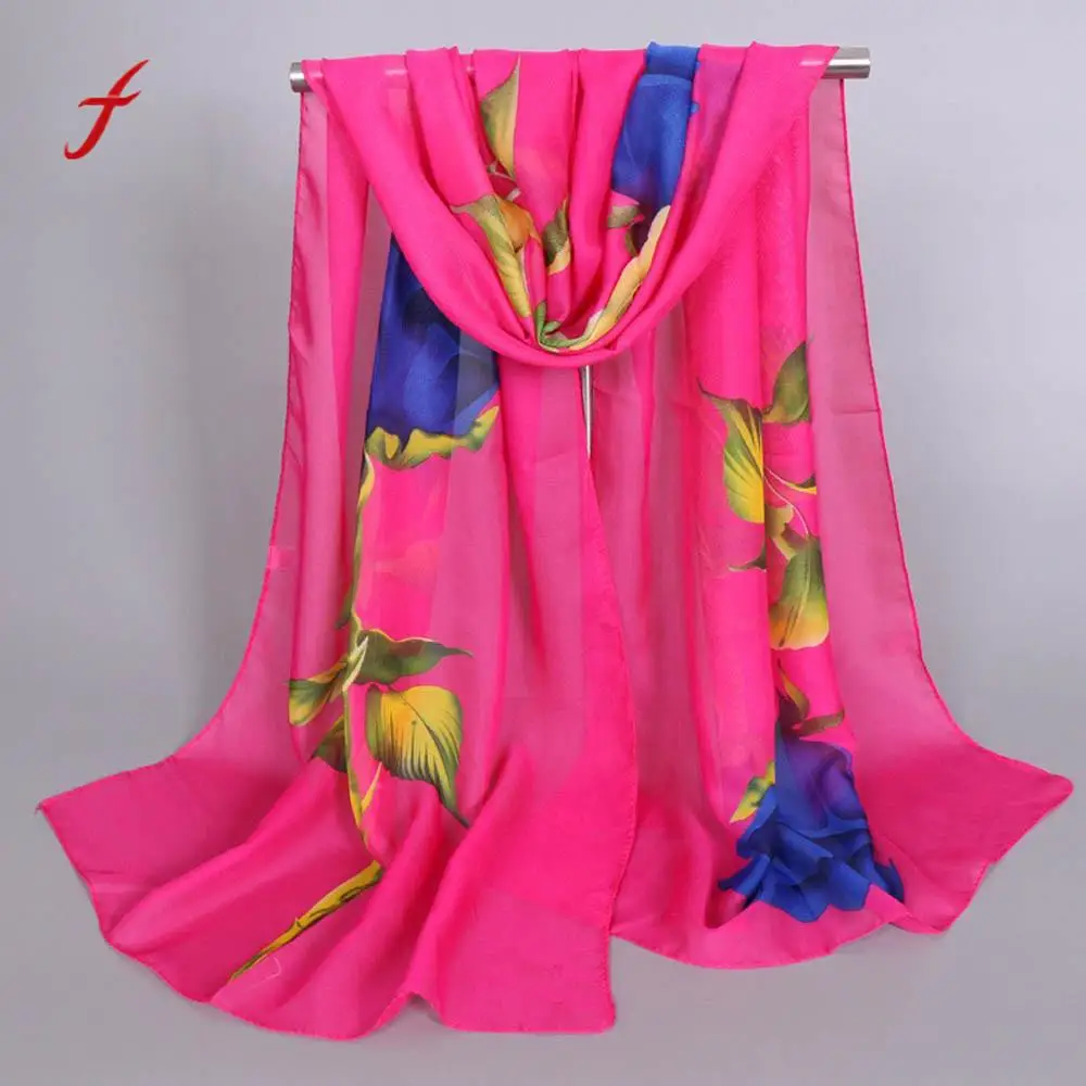 FEITONG Scarves For Women Fashion women Rose Long Soft Wrap Scarf