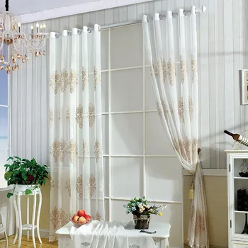 

3d embroidery flowers curtain white gold kitchen voile curtain roman curtain living room European American style 1pc