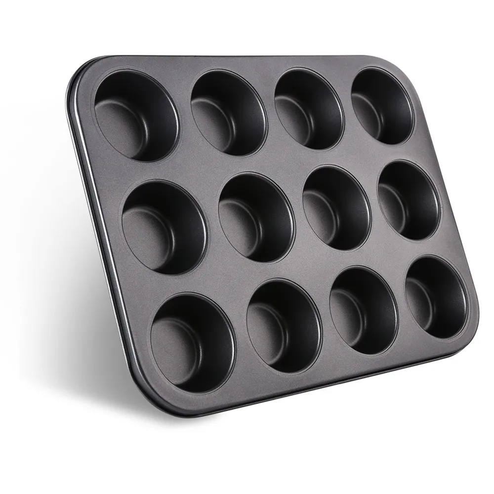 (BAKING MUFFIN PAN) Finether 12-Cup Nonstick Muffin and Cupcake Pan Tart Quiche Pan, Dark Grey0