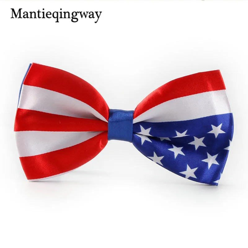 Mantieqingway Gentlemen Bow Tie Brand Red Blue USA UK Flag Bowtie Men's ...