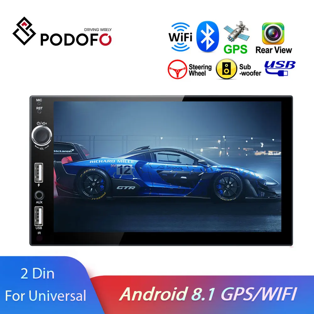 Podofo 2 din 7 ''Android 8,1 MP5 автомобильный Радио мультимедийный плеер аудио Bluetooth wifi USB FM gps для универсального авто радио стер