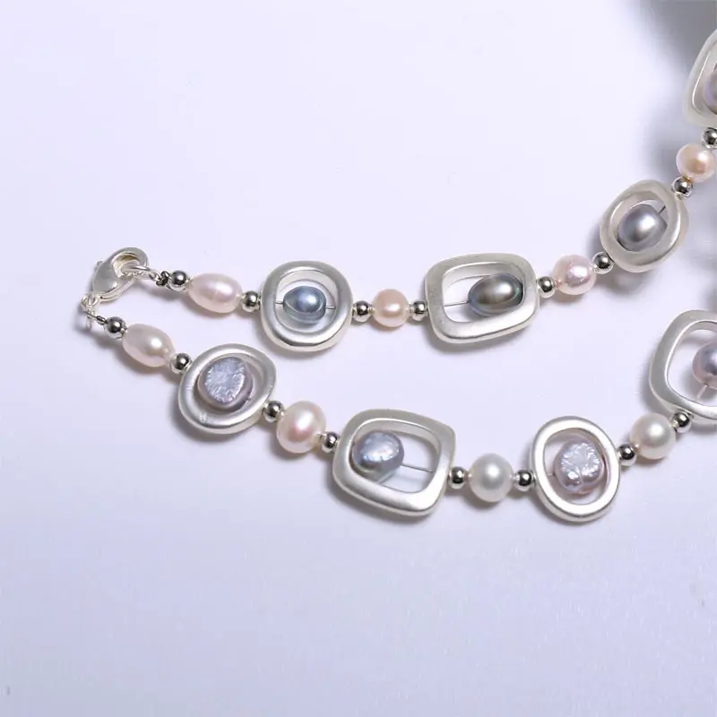 Please Both Parties Long Pearl Necklace Geometry Necklace Pearl 7-8 mm Diameter Personality Match