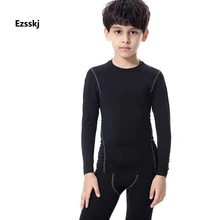 Ezsskj Kids Boys Long Sleeve Crew Neck Sports T Shirt Fitness Running Shirts Tops Yoga GYM Compression Tights Shirts Black Lime
