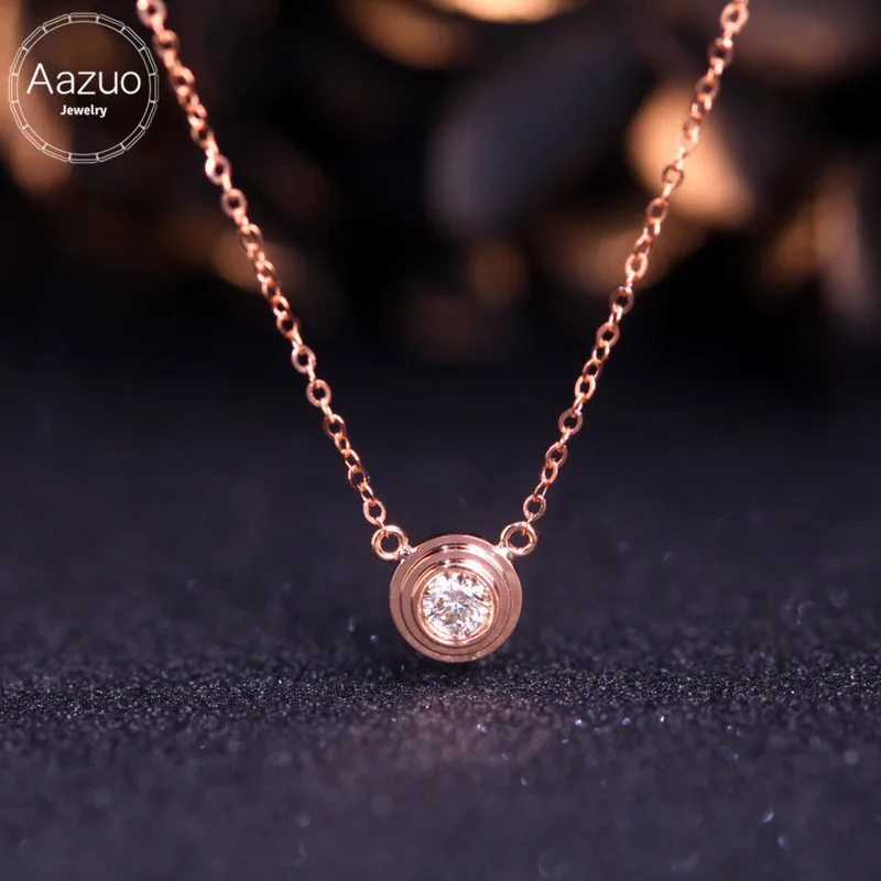

Aazuo 100% 18K Rose Gold Real Diamonds 0.10ct Classic Round Free Pendent Necklace gifted for Women Wedding Link Chain Au750 CNC