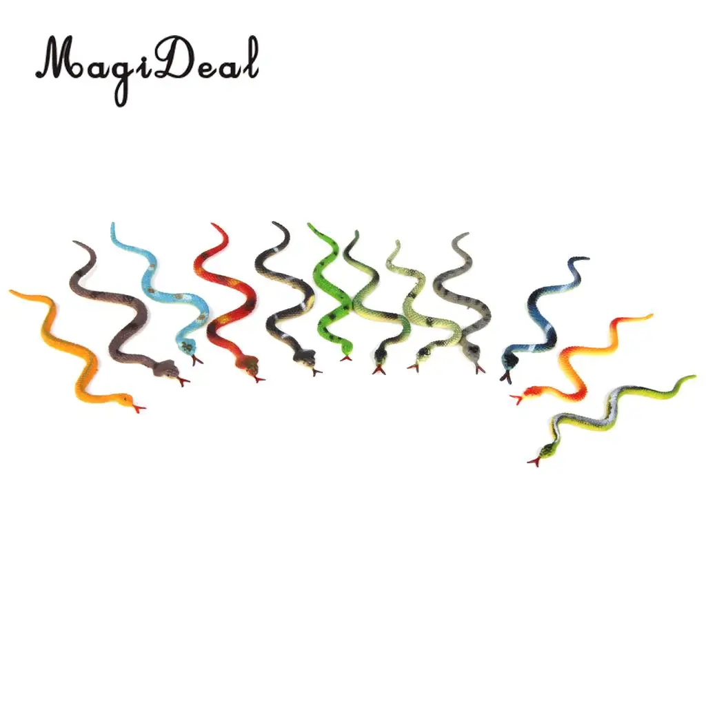 High Simulation 12Pcs Plastic Fake Reptiles Animal Snake Animal Model Toy for Children Kids Party Decor Gag Friends Gift
