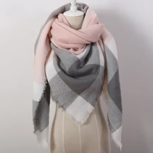 2016 Fashion Brand Designer Cashmere Triangle Pink Scarf Winter Women Shawl Pashmina Cape Blanket Plaid Foulard