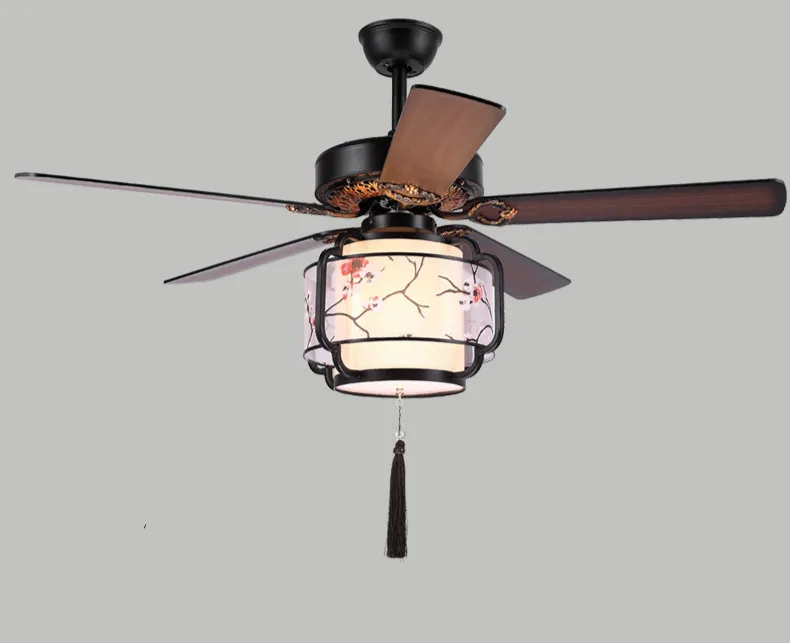 

220V 70w Chinese retro 42inch Electric Ceiling fan 5 wooden leaves 3 gears Wall switch Pure copper steel motor E27 light
