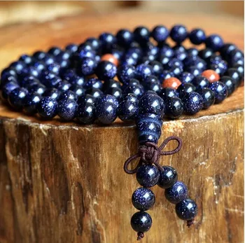 

Natural 6mm Blue Aventurine beads Bracelet Tibetan Buddhist 108 Prayer Bead Bracelet Gourd Mala Prayer Bracelet for Meditation