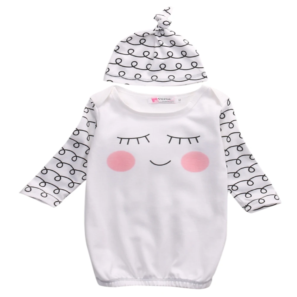 

Hi Hi Baby Store Sleepy Eyes Rosy Cheeks Newborn Take Home Cotton Outfit Baby Gown and Hat Infant Gift