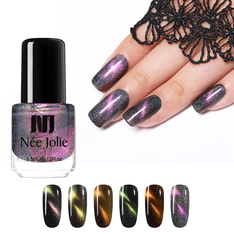 

NEE JOLIE 5D Cat Eye MagneticNail Polish Holographic Chameleon Cat Eyes Nail Art Varnish Black Base Needed For Nail Decoration