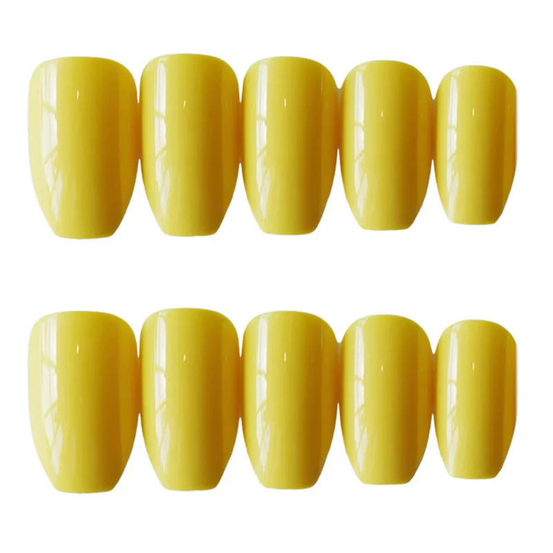24 шт Блестящий бальзам желтый средний длина поддельные ногти с клеем Мода Чистый цвет Искусственные Ложные патчи для ногтей, маникюр инструмент