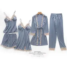 5 шт. шелковый атлас женский халат и платье наборы летняя одежда для сна сексуальная ночная рубашка Домашняя одежда M06