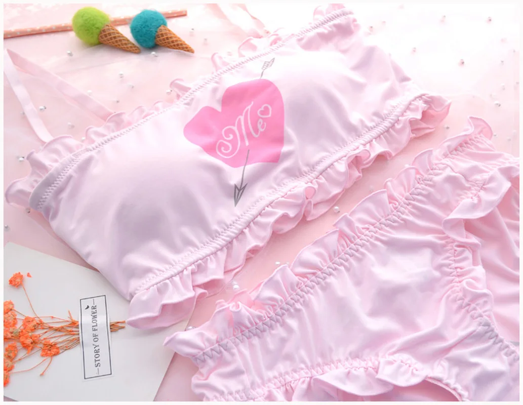 Милый и сексуальный Shimapan Kawaii женский прозрачный милый комплект из 2 предметов: бюстгальтер и трусики, комплект лифчиков в стиле Лолиты белого и розового цвета