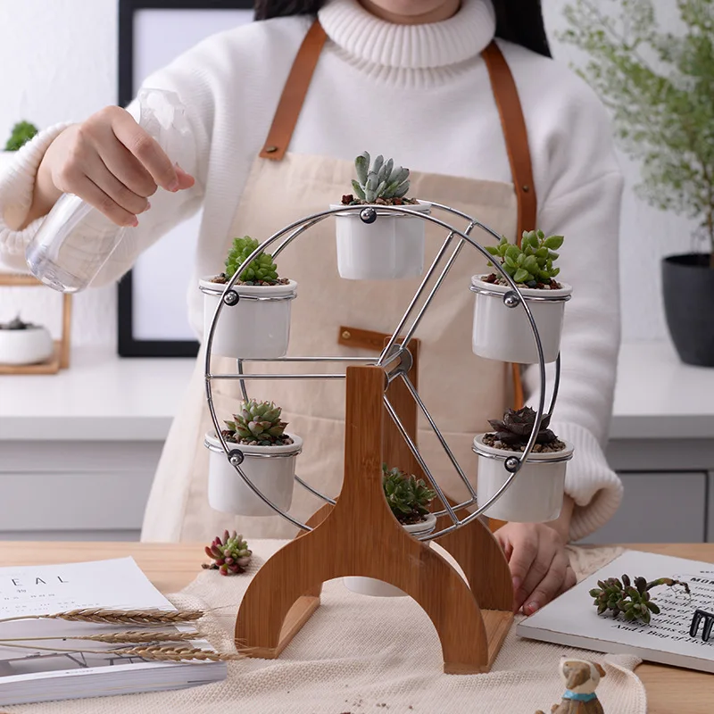 

Scandinavian Simple White Meat Plant Combination Potted Creative Ferris Wheel Flower Pot Ceramic Flower Pot Shooting Projects