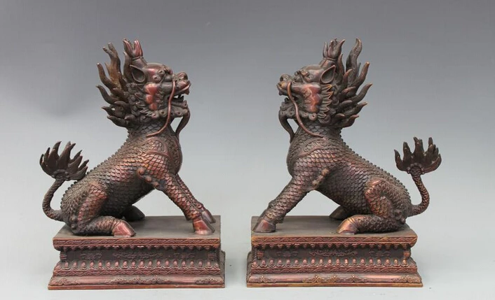 

wholesale factory Chinese Red Bronze Feng Shui Dragon nine sons-Kylin kirin Unicorn beast Pair