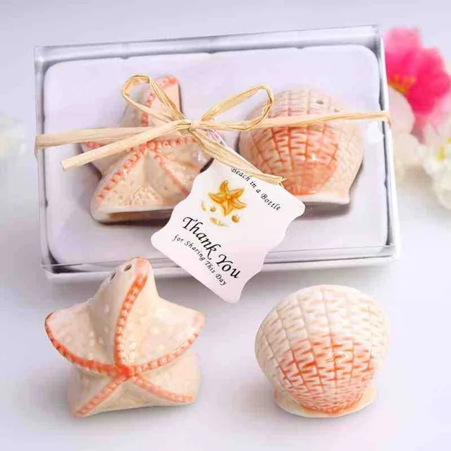 

Wedding favors 100pcs/lot top grade wholesale beach style Seashell and Starfish Salt and Pepper Shakers party gifts