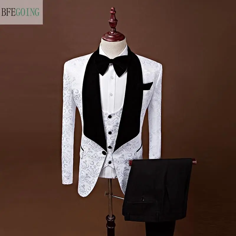 Белый обычный жених смокинг однобортный костюм жениха+ жилет+ брюки+ галстук для свадьбы/Вечеринки
