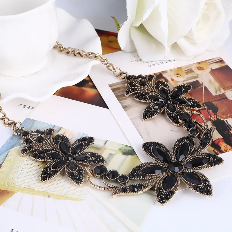 Женское винтажное ожерелье с черным кристаллом|pendants for women|statement choker necklaceblack crystal