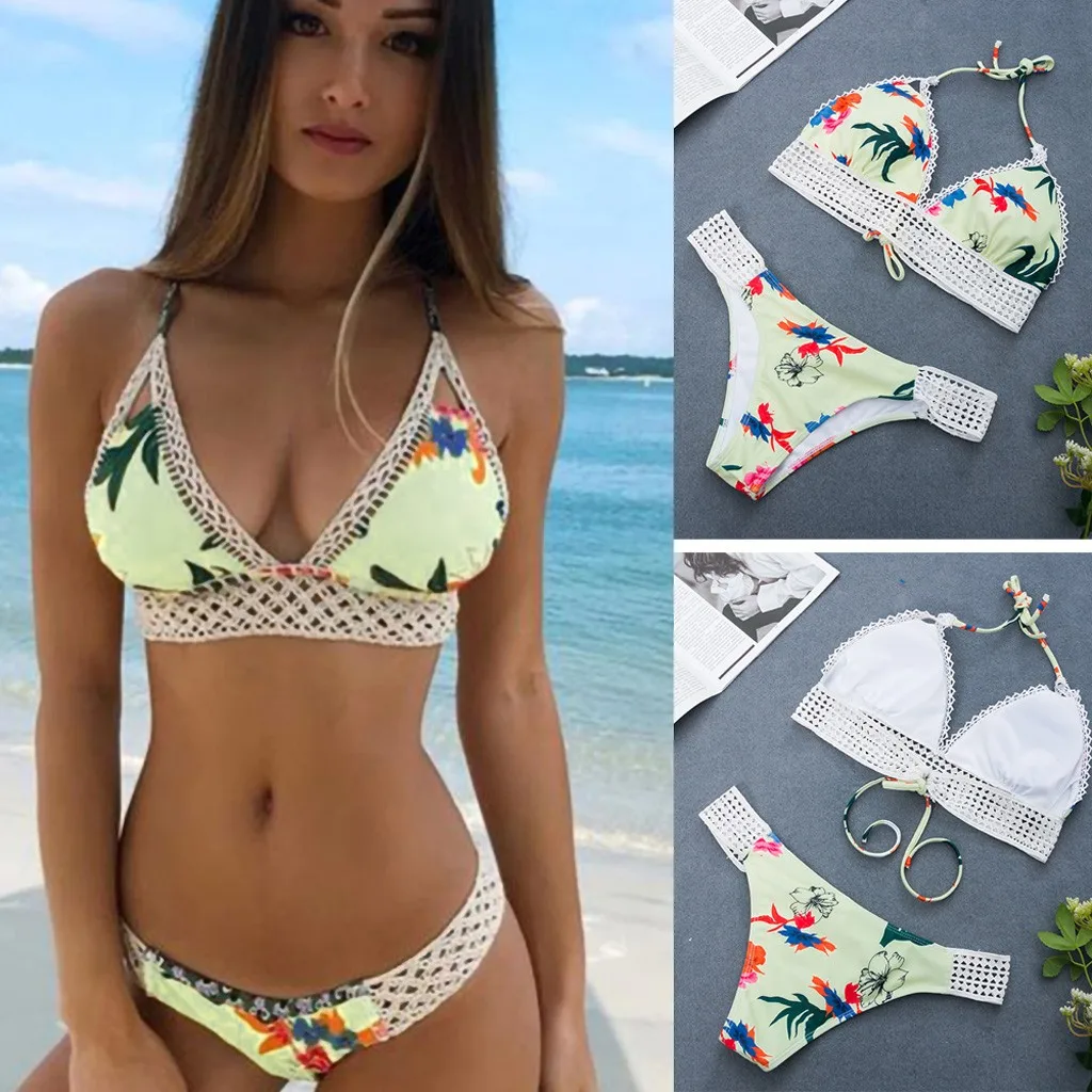 

Women's Swimming Suit 2019 Sexy Bikini Swimsuit Women Sexy Striped Push-Up Padded Bra Beach Halter Bikini Set Swimsuit Swimwear