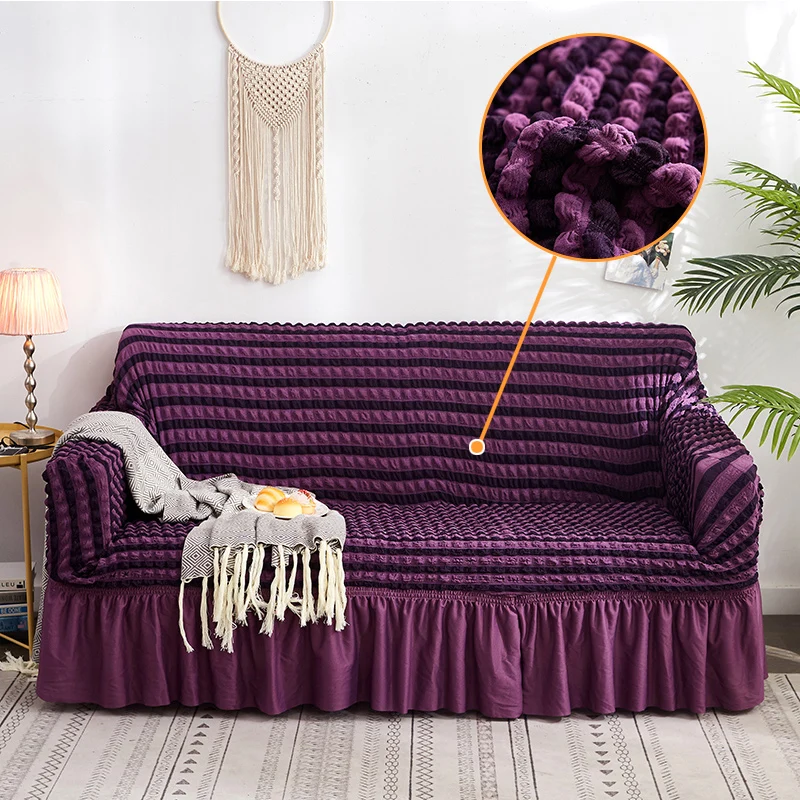 

Purple Jacquard sofa cover with Skirt elastic Tight wrap all-inclusive Non-slip Slipcover Universal Couch Case Armchair/loveseat