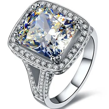 

Guarantee Silver Lord Ring Luxury Statement Ring Cushion Simulate Big Diamond Ring Amazing 8Ct Cushion Engagement Silver Jewelry