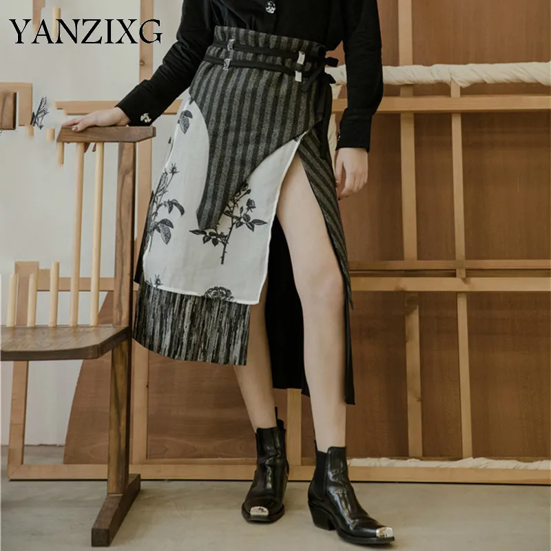 Весна лето дизайн юбка для женщин высокая талия принт Необычные Модные сексуальные женские низ Q950