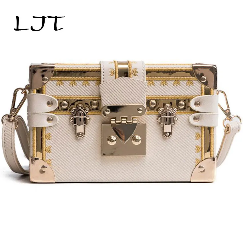 LJT 2019 New Women Box Bag PU Embroidery Fashion Women Shoulder Handbags Crossbody Bags Evening Bags Box Clutch bolsa feminina