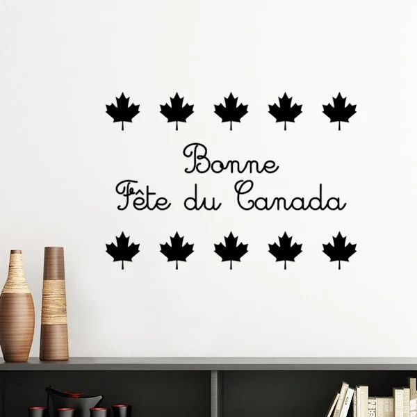 maple leaf happy canada day red slogan silhouette removable wall