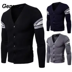 Genuo Sweater Men V-Neck Patchwork Slim Fit Knitting Cardigan Men 2018 Autumn Fashion Casual Tops pull homme Genuo Sweater Men V-Neck Patchwork Slim Fit Knitting Cardigan Men 2018 Autumn Fashion Casual Tops pull homme