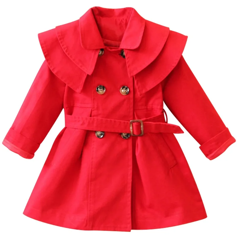 В году, Новое высококачественное хлопковое пальто для девочек длинный рукав сплошной двубортный плащ-Пыльник пиджак верхняя одежда для весны и осени от 2 до 7 лет - Цвет: as picture