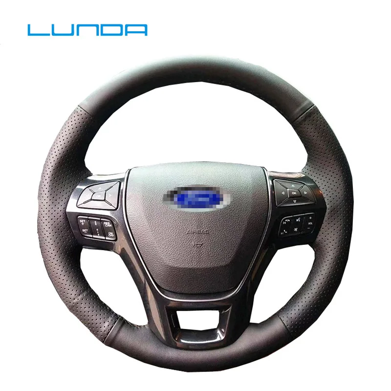 

LUNDA Leather Hand-stitched Car Steering Wheel Cover for Ford Explorer taurus Raptor F150 probes Custom made Steering cover
