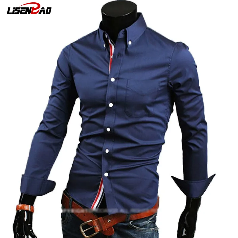 

cheap shipping hot new fashion casual slim fit length-sleeved t shirts men's dress shirts leisure brand 5 colors 5 sizes