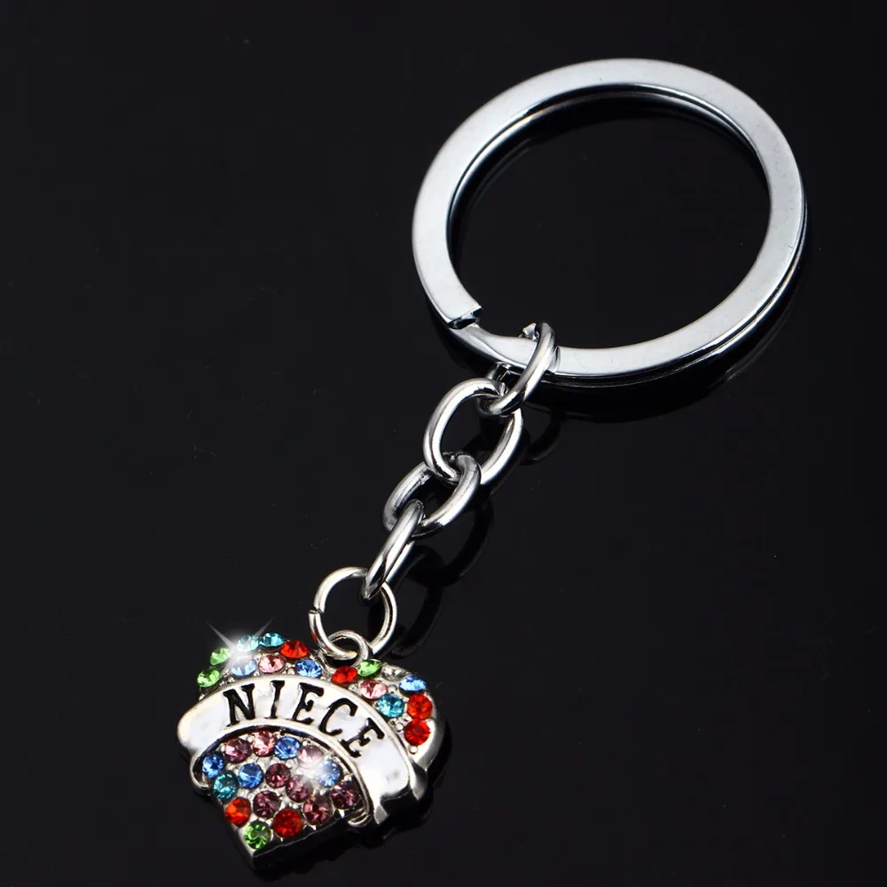 

Bespmosp 12PC/Lot Trendy Family Love Niece Heart Crystal Keyring Pendant Jewelry Keychain Gift For Niece Charm Key Chain Jewelry