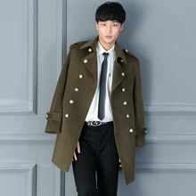 Мужское шерстяное пальто в морском стиле, оливковое пальто, Мужская Дизайнерская винтажная длинная верхняя одежда, мужская верхняя одежда с отложным воротником в стиле милитари
